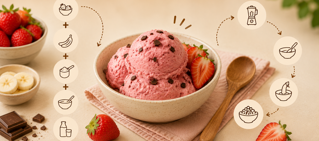 Helado de fresa alto en proteína
